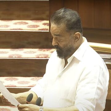 Kamal Haasan has taken the oath as a member of the Rajya Sabha in Tamil