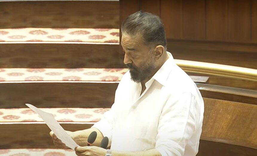 Kamal Haasan has taken the oath as a member of the Rajya Sabha in Tamil