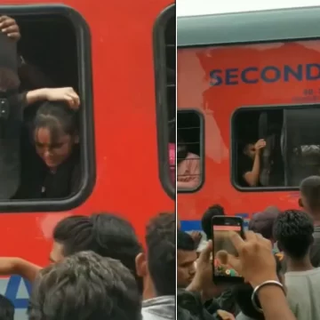 A girl finds it difficult to breathe in a packed train