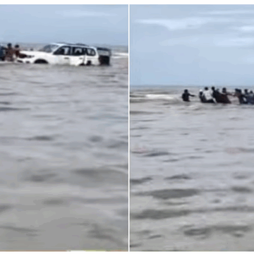 Vasai Tourists Rescue SUV Swept by Sea at Kalamb Beach