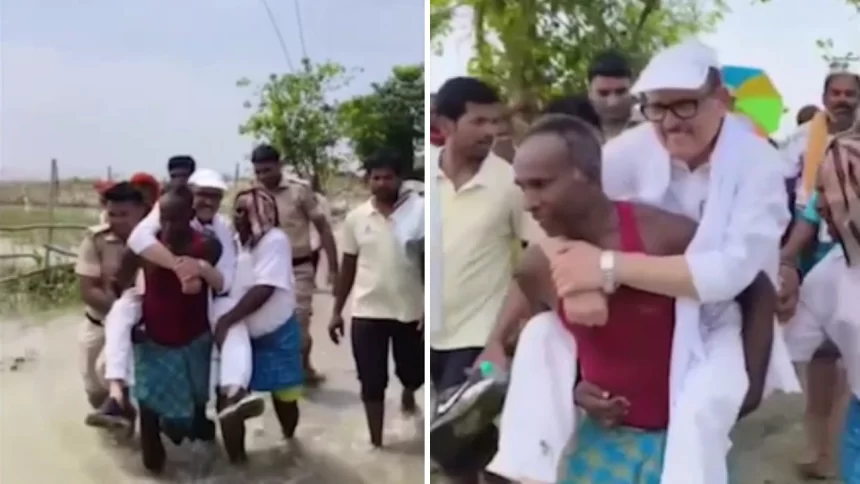 Bihar Floods: Villagers Carry ‘Unwell’ Congress MP Tariq Anwar on Shoulders in Katihar, Sparks Row