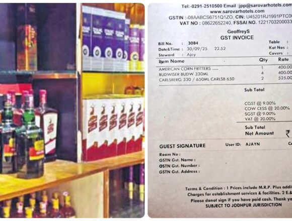 Viral Bar Bill in Rajasthan Shows 20% “Cow Cess” on Liquor, Sparks Public Outcry